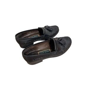 Vintage Cole Haan Women Black Leather Tassel Loafers Slip On Shoes